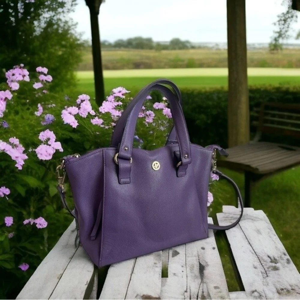 Ora Delphine Adele Purple Leather Satchel Crossbody Tote Shoulder Bag Very Good